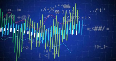 Digital Data Dashboard with Vibrant Charts and Floating Symbols