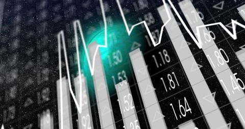 Digital Bar and Line Graph with Green Halo on Dark Interface