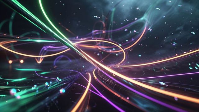 Dynamic Neon Light Trails in Futuristic Smoky Virtual Space