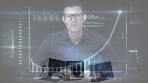 Hacker Analyzing Data on Futuristic Interface