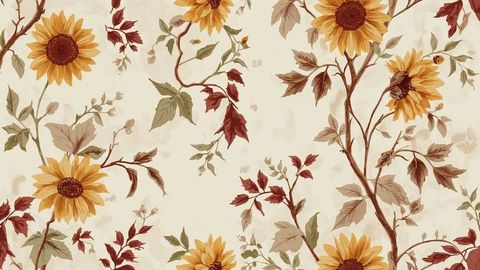 Vintage sunflower and vine pattern with foliage details