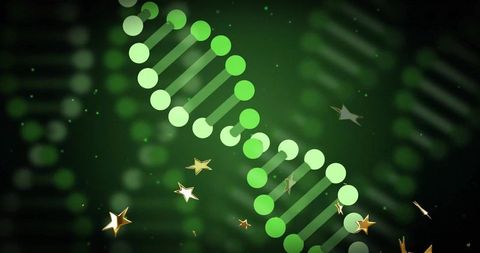 Stylized Green DNA Helix in Futuristic Digital Environment