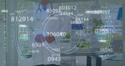 Senior Doctor in Hospital with Digital Data Overlay