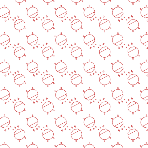 Red Bowls and Stars Pattern on Transparent Background