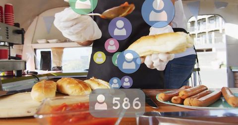 Person Preparing Sandwiches with Social Media Interaction Overlays - Download Free Stock Images Pikwizard.com