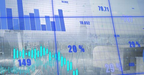 Digitally Generated Financial Data Integrated with Cityscape - Download Free Stock Images Pikwizard.com