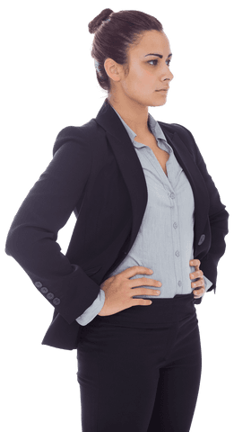 Confident Hispanic Businesswoman with Hands on Hips Transparent Background