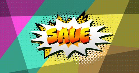 Colorful sale text in retro pop art style
