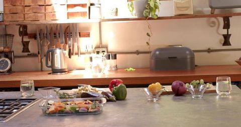Modern Kitchen Counter with Fresh Vegetables for Gourmet Cooking