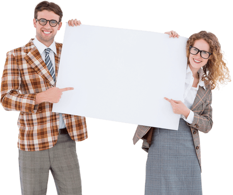 Geeky Couple Pointing at Blank Poster Transparent Background - Download Free Stock Videos Pikwizard.com