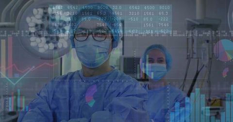 Surgeon in Operating Room with Data Interface Overlaying