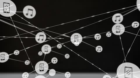 Digital Network Connecting Smartphones with Music Icons