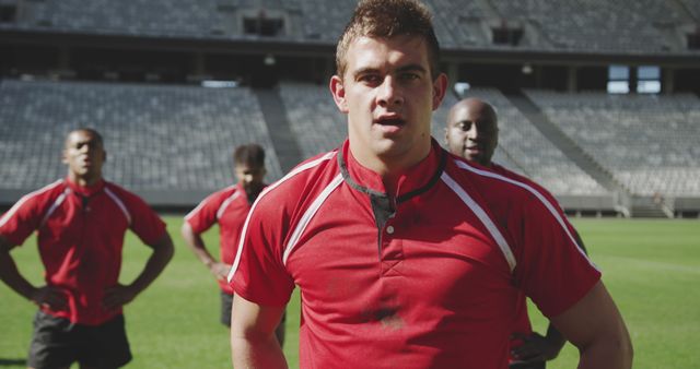 Focused Rugby Players Standing on Sports Field Before Match - Download Free Stock Images Pikwizard.com