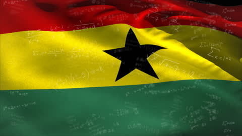 Waving Ghana Flag with Overlay of Data and Equations