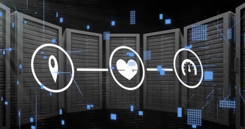 Digital Icons Overlapping Computer Servers Network