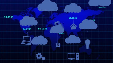 Global Cloud Technology Network with Tech Icons