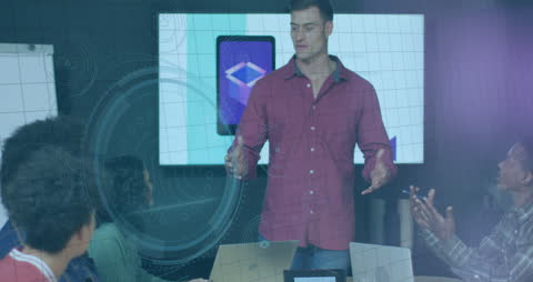 Business Team Collaborating with Futuristic Data Overlay