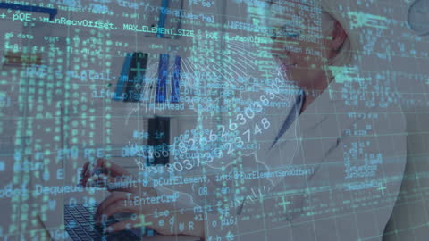 Doctor Analyzing Data with Global Digital Interface Overlay