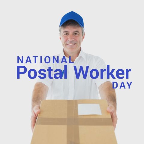 Smiling Deliveryman Holding Parcel for Postal Worker Day - Download Free Stock Templates Pikwizard.com