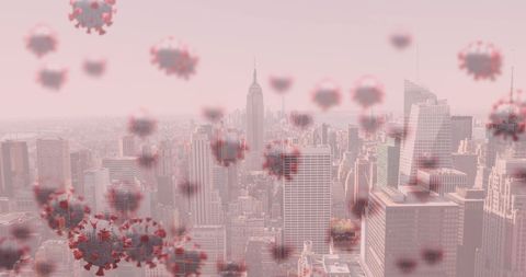 COVID-19 Virus Illustration with City Skyline on Background - Download Free Stock Images Pikwizard.com