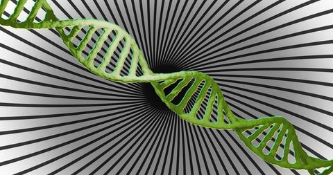 Green DNA Strand Over Black and White Spinning Stripes - Download Free Stock Images Pikwizard.com