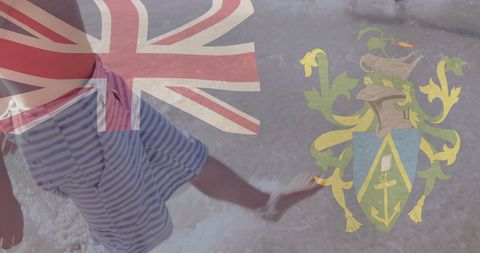 Walking on a sandy shore with british symbols