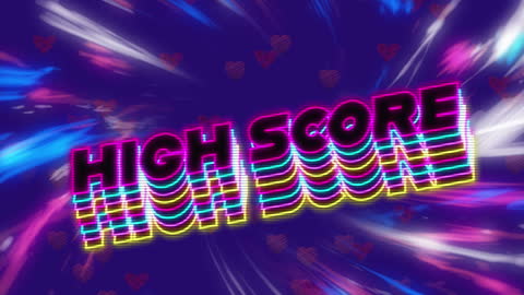 Neon High Score Animation on Futuristic Blue Background