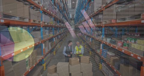 warehouse team analyzing business statistics overlay - Download Free Stock Images Pikwizard.com