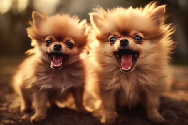 Small two chihuahua angry dogs on blurred background created using generative ai technology. Animals, pets and nature concept digitally generated image.