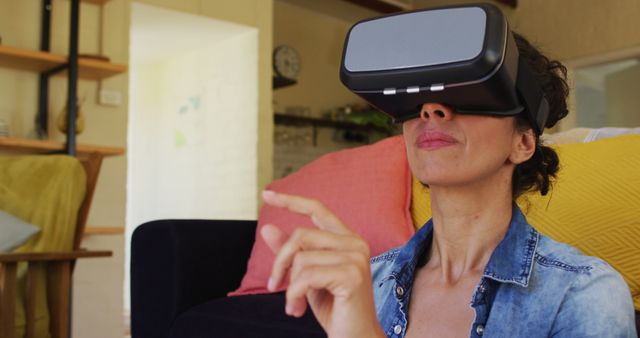 Woman Using Virtual Reality Headset in Outdoor Patio - Download Free Stock Images Pikwizard.com