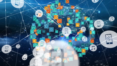 Digital Network Integration with Diverse Technological Icons