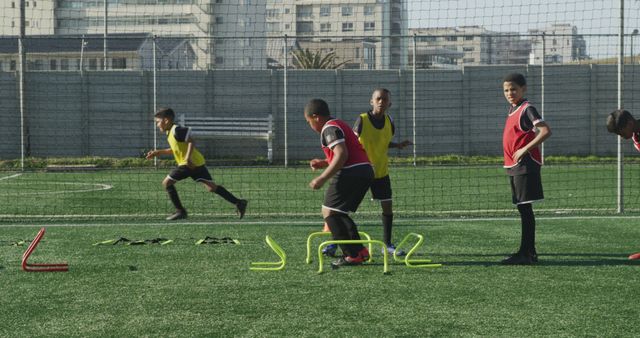 Youth Soccer Team Training on Field with Agility Drills - Download Free Stock Images Pikwizard.com