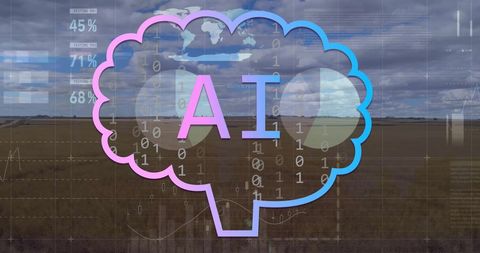 Artificial intelligence concept: binary codes infographic in open landscape