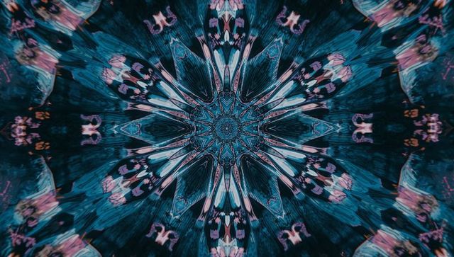 Vibrant symmetrical kaleidoscopic mandala design