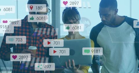 Team Analyzing Social Media Engagement Icons