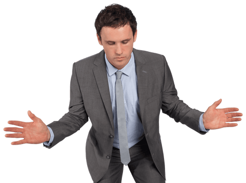 Transparent Businessman Making Intense Gesture in Gray Suit