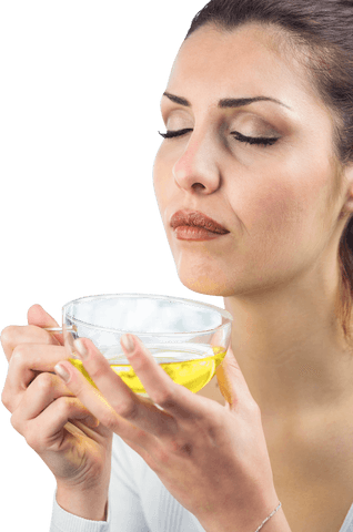 peaceful woman smelling herbal tea with eyes closed in transparent background - Download Free Stock Videos Pikwizard.com