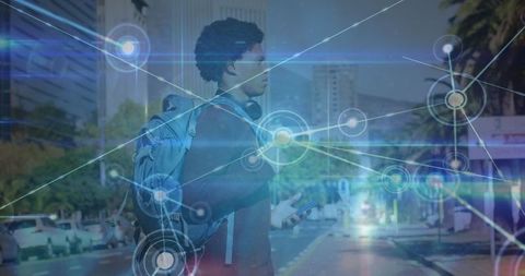 African American Man Exploring Digital Network Outdoors