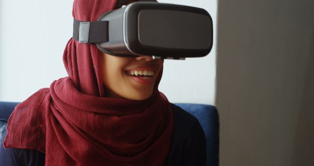 Young Woman in Hijab Experiencing Virtual Reality - Download Free Stock Images Pikwizard.com