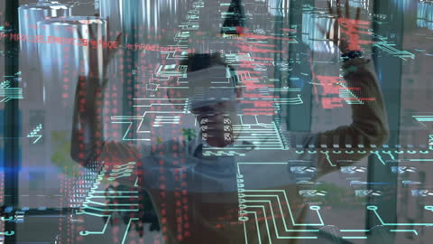 Businessman Engaged in Virtual Reality and Data Visualization