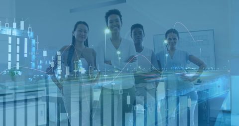 Diverse Business Team with Futuristic Financial Overlay - Download Free Stock Images Pikwizard.com