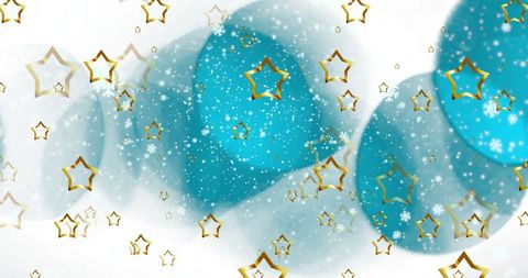 Falling golden stars on blue bokeh festive winter background