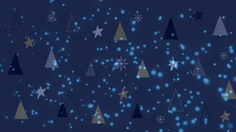 Animation of Falling Snow Over Colorful Christmas Trees