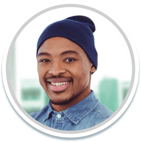 Transparent Background Smiling Man in Beanie and Chambray Shirt