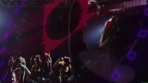 Animated Singer on Stage with Digital Overlay Effect