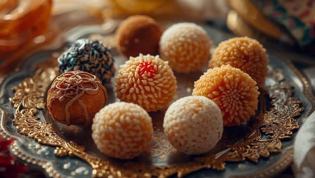 Exquisite traditional indian laddus on ornate tray