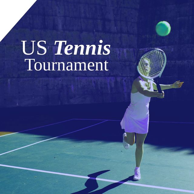 Female Tennis Player Practicing for US Tournament on Outdoor Court - Download Free Stock Templates Pikwizard.com