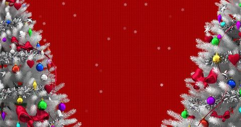 Festive Christmas Trees on Red with Falling Snowflakes - Download Free Stock Images Pikwizard.com