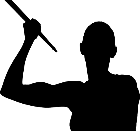 Silhouette of Sportswoman Holding Spear on Transparent Background