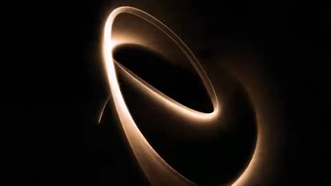 Golden Light Ribbon Tracing Oval Loop, Emitting Radiant Halo Motion on Black Stage